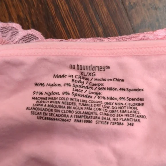 No Boundaries adjustable pink mesh lace bralette cami bra with inserts - Picture 7 of 7